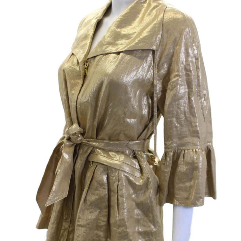 Lafayette 148 New York  Metallic GOLD 100% Linen Belted Zip Jacket  SIZE 8
